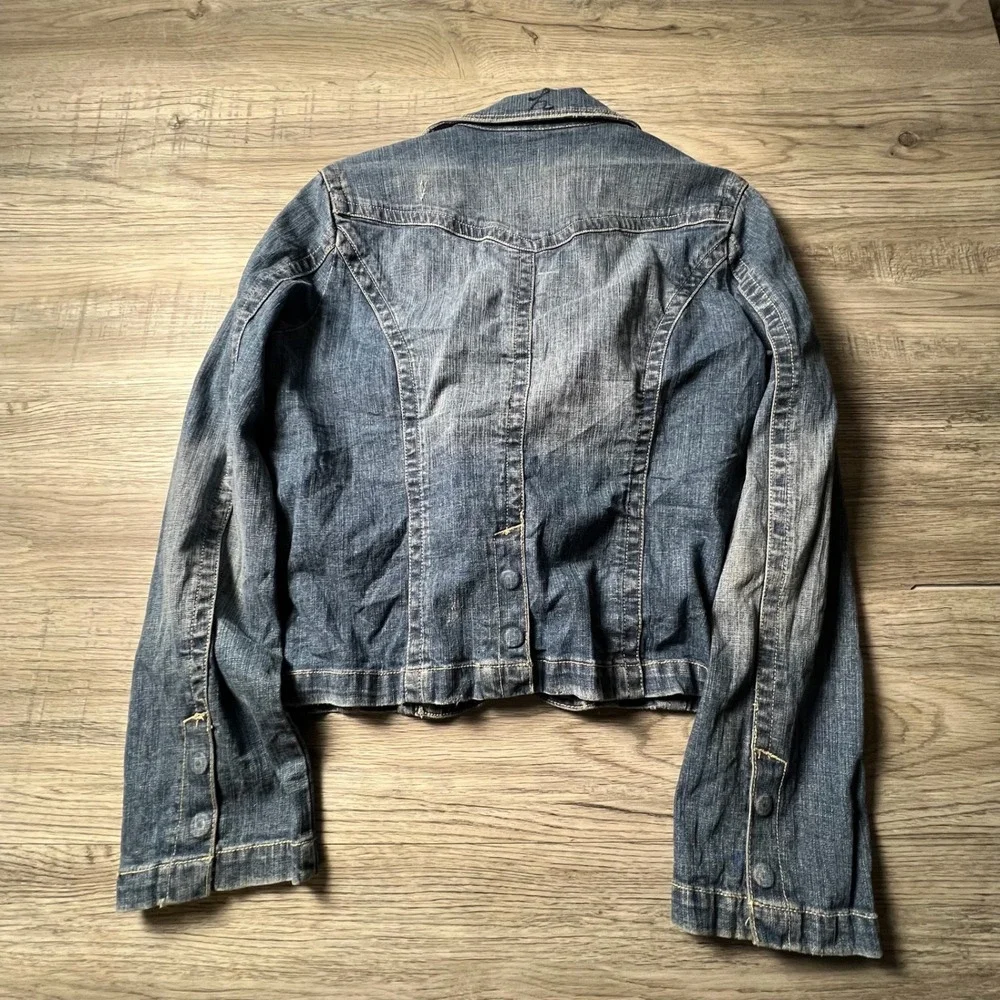 Hydraulic Denim‎ Blazer Women Large Blue Stretch Two Button Jacket Medium Wash